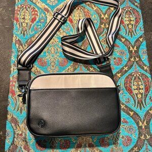 Stylish Black and Cream Leather & Neoprene Ladies Crossbody Bag